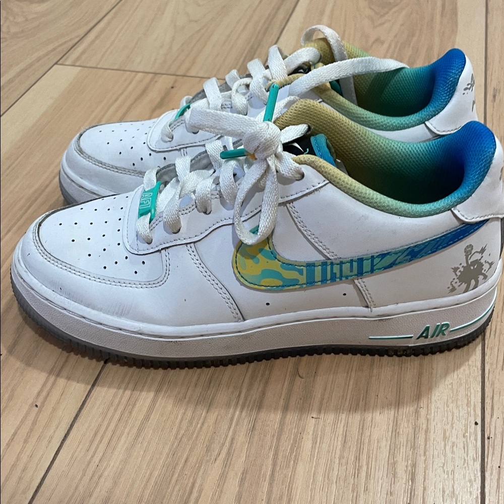 Nike Air Force 1 White with Blue and Green Accents